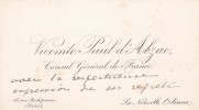 Carte autographe à Arthur Mangin. Paul d'Abzac (1838-1904), diplomate, consul de France notamment à la Nouvelle-Orléans ou à New York.