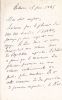 Lettre autographe signée à Arthur Mangin. Henri Baudrillart (1821-1895), économiste & journaliste.