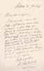 Lettre autographe signée à Arthur Mangin. Henri Baudrillart (1821-1895), économiste & journaliste.