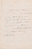 Lettre autographe signée à Arthur Mangin. Michel Chevalier (1806-1879), économiste, homme politique.
