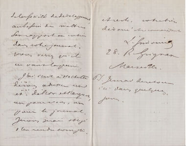 Lettre autographe signée à Arthur Mangin