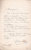 Lettre autographe signée à Arthur Mangin. Emile Yvernes (1830-1899), Chef de bureau de la statistique et des casiers judiciaires au Ministère de la ...