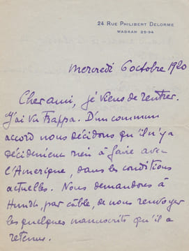 Lettre autographe signée. Fabien Sollar (1886-1982), écrivain, librettiste.