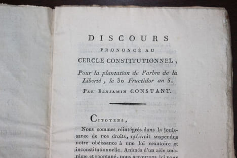 Discours prononcé au Cercle Constitutionnel, pour la plantation de l'arbre de la Liberté, le 30 Fructidor an 5.. Benjamin Constant,