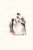 Gravure aquarellée et gommée, ca.1840 : la demoiselle à marier.. Paul Gavarni,