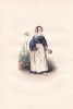 Gravure aquarellée et gommée, ca.1840 : la bouquetière.. Paul Gavarni,