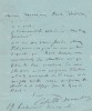 Lettre autographe signée à Paul Meurice. Catulle Mendès (1841-1909), écrivain, poète. 