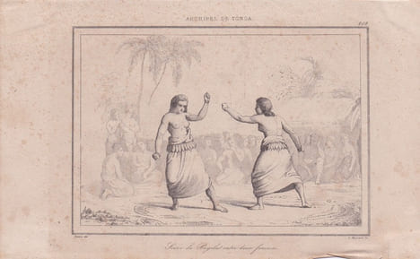[Boxe], Archipel de Tonga, scène de Pugilat entre deux femmes.. [Boxe], Archipel de Tonga, scène de Pugilat entre deux femmes.