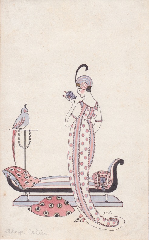 Dessin original. [dans le goût de George Barbier] Alexandre Celier.