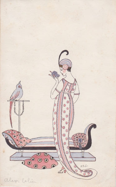 Dessin original. [dans le go&ucirc;t de George Barbier] Alexandre Celier.