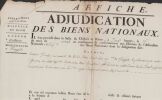 Placard pour la vente de biens nationaux en 1791 à Chazelle (Aubiat) dans le Puy-de-Dôme.. [Auvergne, Puy-de-Dôme, Riom, Aigueperse, Chazelle], 