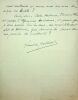 Lettre autographe signée. Simone Jollivet dite Simone-Camille Sans (1903-1968), comédienne, metteur en scène, auteur.