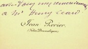 Carte autographe. Jean Périer (1869-1954), acteur et chanteur, premier interprète de Pelléas dans l'oeuvre de Debussy.