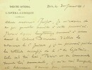 Lettre autographe signée. Albert Carré (1852-1938), comédien, directeur de l'Opéra-Comique.