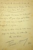 Lettre autographe signée. Vanni Marcoux (1877-1962), chanteur d'opéra, baryton-basse.