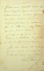 Lettre autographe signée au poète lillois Alexandre Desrousseaux. Paul Avenel (1823-1902), écrivain, poète, chansonnier.