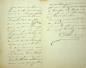 Lettre autographe signée. Charles-Laurent Bombonnel (1816-1890), célèbre chasseur dit « le tueur de panthères ».