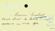 Lettre autographe signée. Maurice Lombart (fin XIXe-début XXe), décorateur, collaborateur du designer Robert Mallet-Stevens.