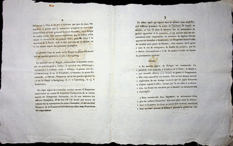 [Napoléon, Campagne de Russie, 1812], Deuxième bulletin de la Grande Armée : justification de la campagne de Russie et fameuse proclamation de l'empereur du 22 juin 1812 à Wilkowisky qui lance le départ en Russie.