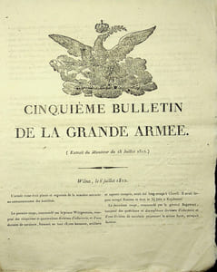 [Napoléon, Campagne de Russie, 1812], Cinquième bulletin de la Grande Armée : description des troupes russes, avancée des armées françaises, temps épouvantable et perte de milliers de chevaux.