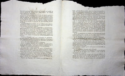 [Napoléon, Campagne de Russie, 1812], Huitième bulletin de la Grande Armée : divisions russes empêchées de rejoindre le prince Bagration, mort d'officiers russes à Romanow, fuite de Drissa par l'armée russe, avancée des armées françaises sur la Oula, désertion des polonais de l'armée russe.