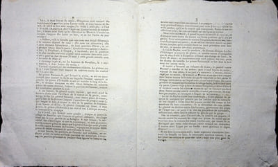 [Napoléon, Campagne de Russie, 1812], Dix-huitième bulletin de la Grande Armée : Prémices et détails de la bataille de Mojaisk [Moskova]. Le second double feuillet contient uniquement le rapport de Sokolnicki sur les armées russes suite à la victoire de Mojaisk [bataille de la Moskova].