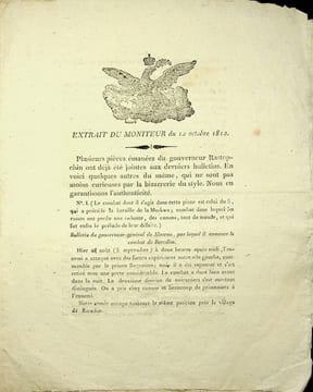 [Napoléon, Campagne de Russie, 1812], Extrait du moniteur du 12 octobre 1812 [probablement un supplément au 21e ou au 22e bulletin de la Grande Armée] ...