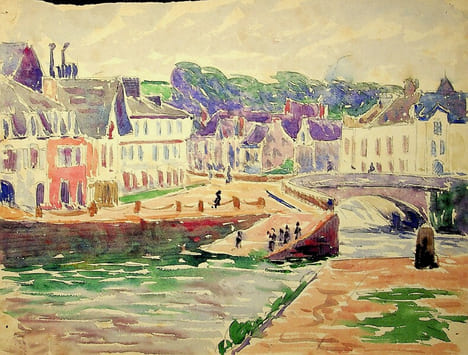Aquarelle originale - Quimperlé, Finistère, Bretagne. René Maublanc (1891-1960), philosophe, écrivain, antifasciste