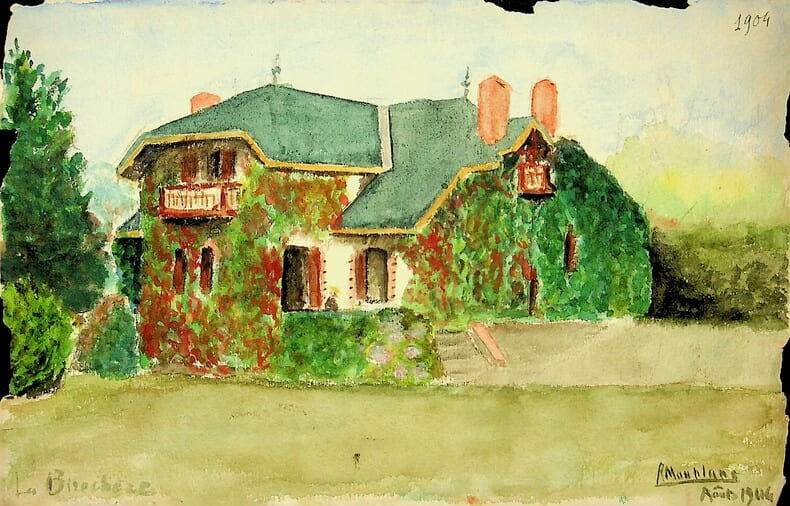 Aquarelle originale sign&eacute;e - La Biroch&egrave;re, Pornic, Loire-Atlantique. Ren&eacute; Maublanc (1891-1960), philosophe, &eacute;crivain, antifasciste