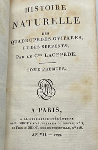 Histoire naturelle des quadrupèdes ovipares et des serpents.