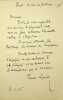 Lettre autographe signée. Paul Signac (1863-1935), peintre à l'origine du pointillisme.
