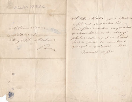 Lettre autographe signée d'Allan Kardec. Allan Kardec (1804-1869), pédagogue, fondateur de la philosophie spirite, théoricien du spiritisme.