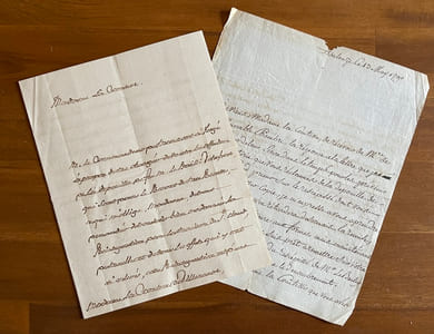 2 Lettres autographes signées sur la succession du bailli de Sade