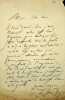 Lettre autographe signée au photographe Emile Piot. Arsène Houssaye (1814-1896), homme de lettres.
