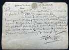 Pièce autographe signée. Jacques de Bourges (?-1714), médecin, docteur de la faculté de médecine de Paris en 1664, issu d'une longue lignée de ...
