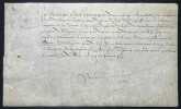 Pièce signée. Nicolas Flory (?-av.1611), chirurgien du roi, chirurgien ordonné au camp et armée du roi pour monseigneur le duc de Mayenne i.e. Charles ...