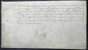 Pièce signée. Marin Hénard (XVIe), chirurgien ordonné au camp et armée du roi « duquel est chef et lieutenant général monseigneur le duc de Mayenne » ...