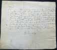 Pièce signée avec note autographe. André du Laurens (1558-1609), médecin ordinaire du roi, premier médecin de la reine Marie de Médicis puis premier ...