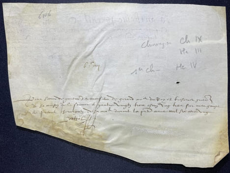 Pièce signée. Antoine Portail (ca.1530-1608), conseiller du roi, barbier puis chirurgien juré, chirurgien ordinaire de Charles IX et Henri III, ...