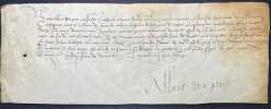 Pièce signée. Albert du Puy de Villelouet (ca.1475-1529), médecin formé à Montpellier, conseiller et médecin des rois Louis XII et François 1er, ...