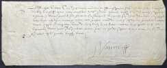 Pièce signée. Michel Vaterre (XVIe), premier médecin de « Monseigneur Fils de France », i.e. le duc d'Alençon, dauphin d'alors, conseiller et médecin ...