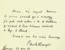 Lettre autographe signée. Paul Bourget (1852-1935), écrivain, membre de l'Académie Française.