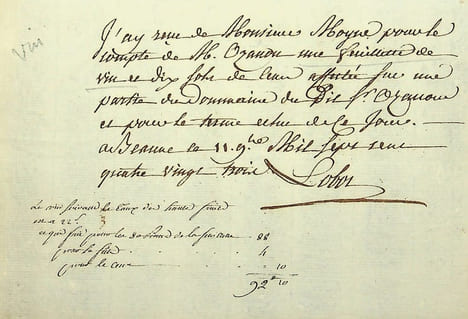 Pièce autographe signée. [Beaune, Côte-d'Or, Bourgogne] Lobot.