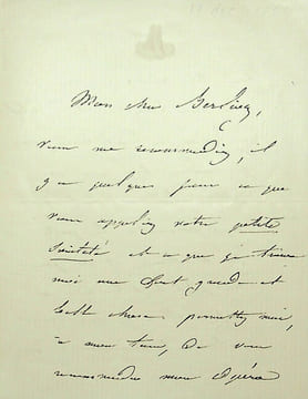 Lettre autographe signée au compositeur Hector Berlioz. Adolphe Adam (1803-1856), compositeur.