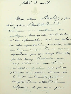 Lettre autographe signée au compositeur Hector Berlioz. Adolphe Adam (1803-1856), compositeur.