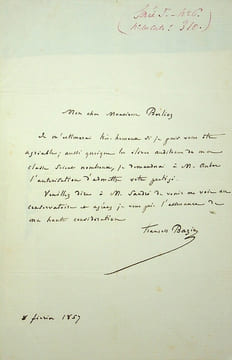 Lettre autographe signée au compositeur Hector Berlioz. François Bazin (1816-1878), compositeur, pédagogue.