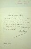 Lettre autographe signée au compositeur Hector Berlioz. François Bazin (1816-1878), compositeur, pédagogue.