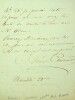 Lettre autographe signée. Chérie Couraud (1817-1880), cantatrice, épouse du compositeur Adolphe Adam (1803-1856).