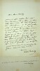Lettre autographe signée au compositeur Hector Berlioz. Antony Deschamps (1800-1869), poète.