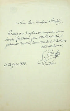 Lettre autographe signée au compositeur Hector Berlioz. François Sudre (1787-1862), musicien professeur de musique.